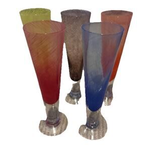 Manorisms 8.5” Set Of 5 Glasses Colorful Swirl Footed Barware Brunch Champagne